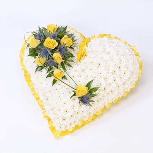 Classic White Heart with Yellow Roses
